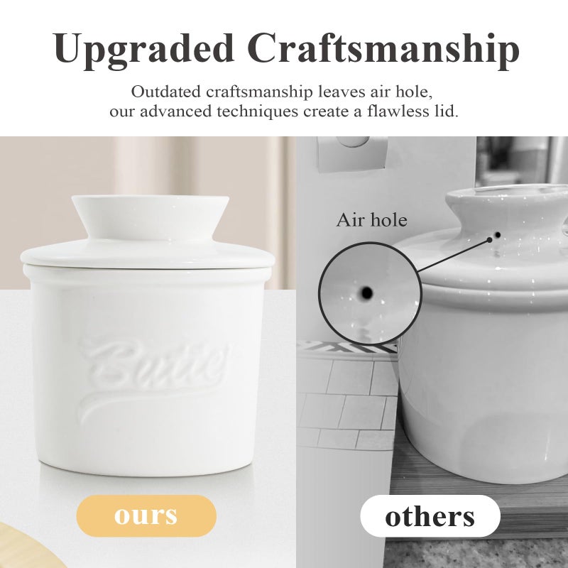 MSJGA Butter Crock for Counter with Water, French Butter Keeper for Spreadable Butter Ceramic Butter Dish with Lid for Countertop, Butter Container Holder, Home Kitchen Decor (White, M) - Image 2