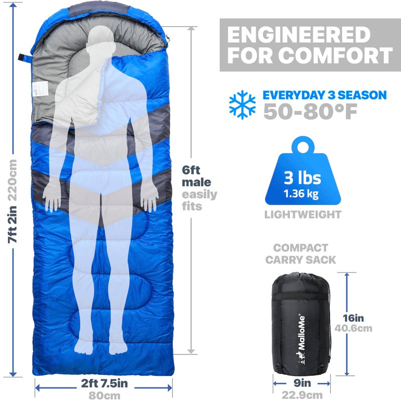 MalloMe Sleeping Bags for Adults Cold Weather & Warm - Backpacking Camping Sleeping Bag for Kids 10-12, Girls, Boys - Lightweight Compact Camping Essentials Gear Accessories Hiking Sleep Must Haves - Image 2