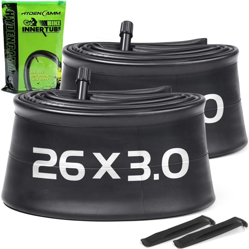 Hydencamm 2 Pack 26X3.0 Fat Bike Tube With Av 32Mm Valve  Premium Butyl Rubber 26 X 3.5 Fat Tire Bike Tubes With 2 Tire Levers  26X3.0 Bike Tube For Road/Mtb/E Bike By Hydencamm - Image 1