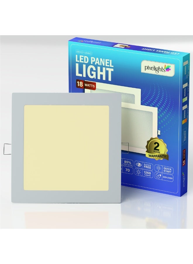 Pixelights 18W White 3000K, LED SLIM Panel Light, Square Recessed, Mounting Hole Size: 8inch (20x20cm) Non-Dimmable, 220-240V, IP20, Lifetime: 25000Hours, 2Years Warranty, (Single Pack)