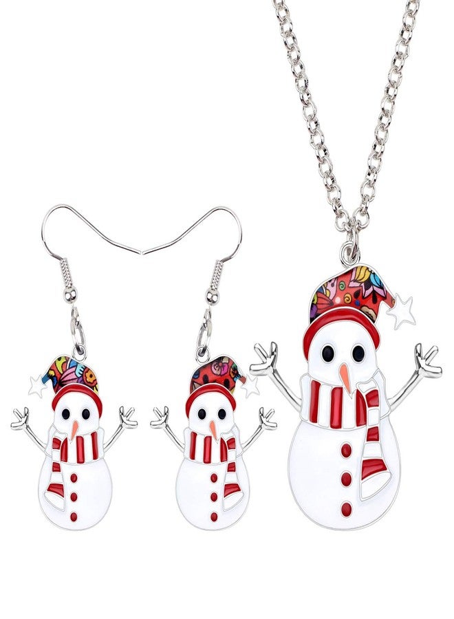 DUOWEI Cute Enamel Christmas Scarf Snowman Jewelry Sets Necklace Earrings for Women Charms Festival Accessories Gifts (Red) - Image 1