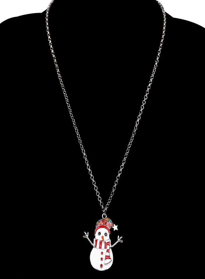 DUOWEI Cute Enamel Christmas Scarf Snowman Jewelry Sets Necklace Earrings for Women Charms Festival Accessories Gifts (Red) - Image 2