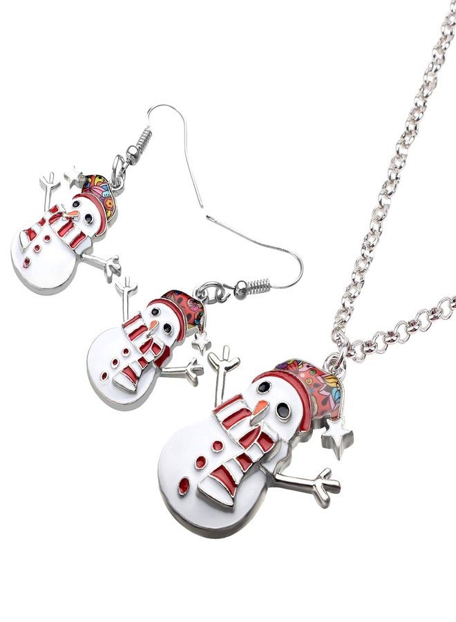 DUOWEI Cute Enamel Christmas Scarf Snowman Jewelry Sets Necklace Earrings for Women Charms Festival Accessories Gifts (Red) - Image 4