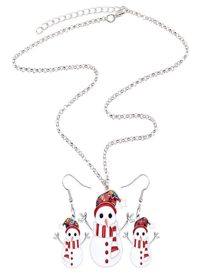 DUOWEI Cute Enamel Christmas Scarf Snowman Jewelry Sets Necklace Earrings for Women Charms Festival Accessories Gifts (Red) - Image 5