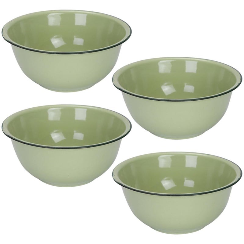 Vintage Green Enamel Mixing Bowl Set 4Pcs 20cm Thickened For Kitchen Soup Serving Food Storage - Image 2