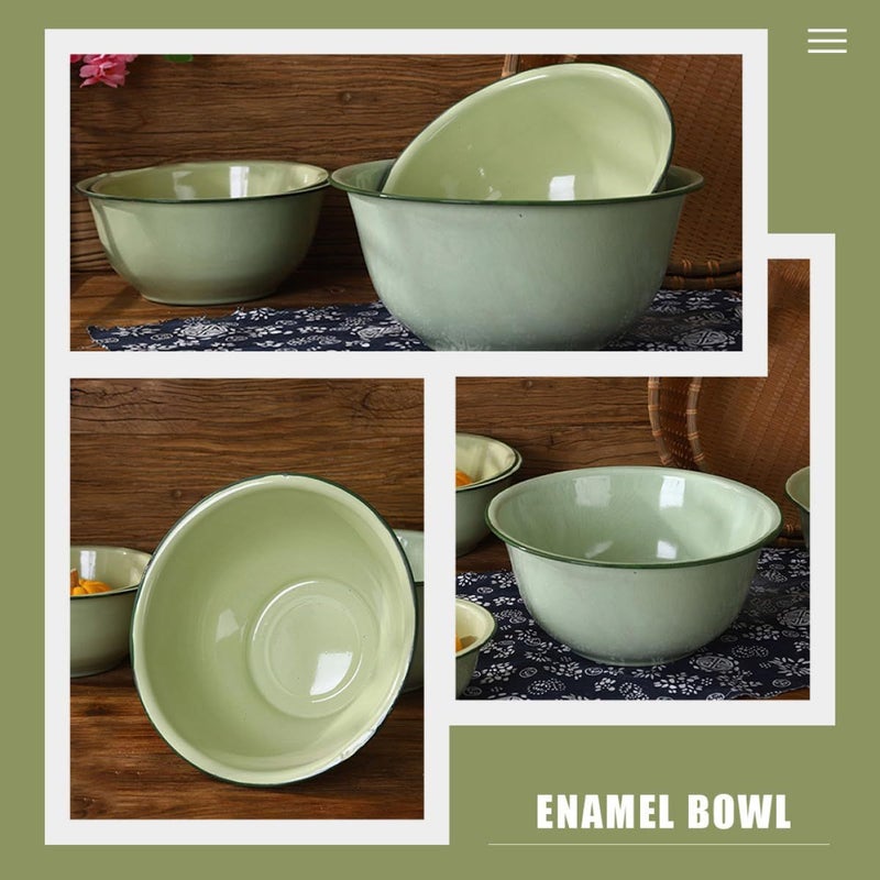 Vintage Green Enamel Mixing Bowl Set 4Pcs 20cm Thickened For Kitchen Soup Serving Food Storage - Image 5
