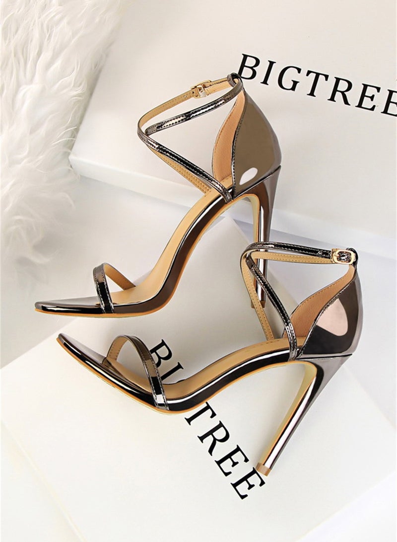 BIGTREE 11cm European And American Fashion Summer High Heels With Hollowed Out Cross Straps Black - Image 2