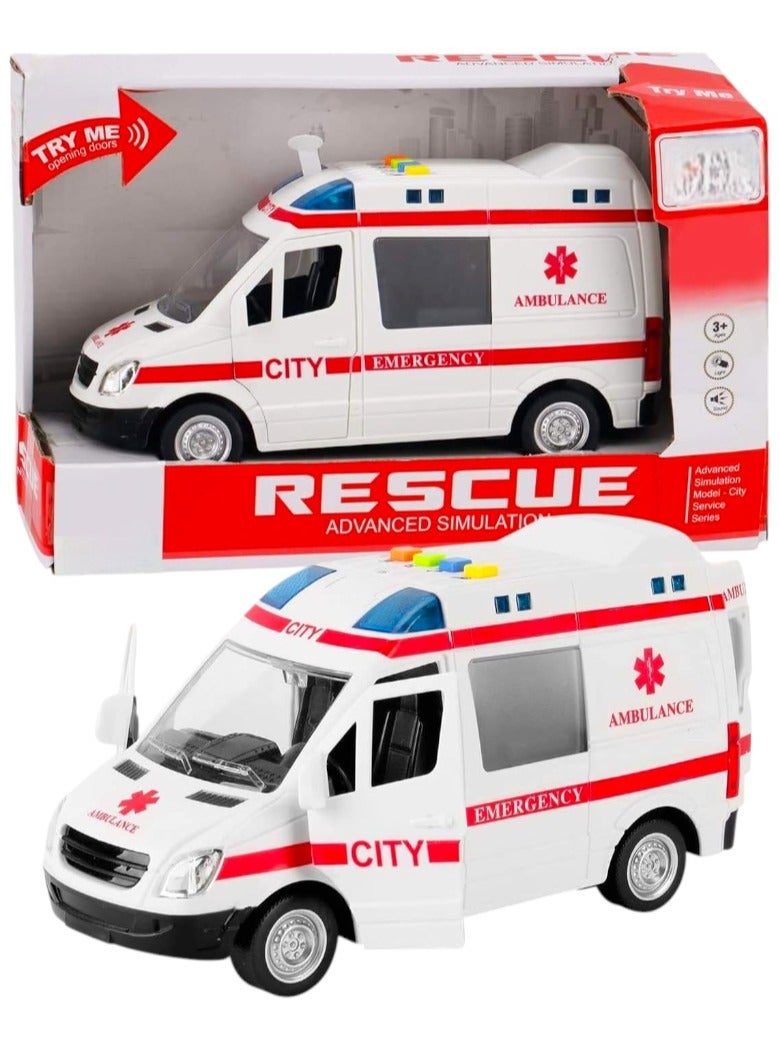 City Ambulance Toy For Kids With Light & Siren Sound Effects Pull Back Friction Power Ambulance Vehicle Toy For Kids - Image 1