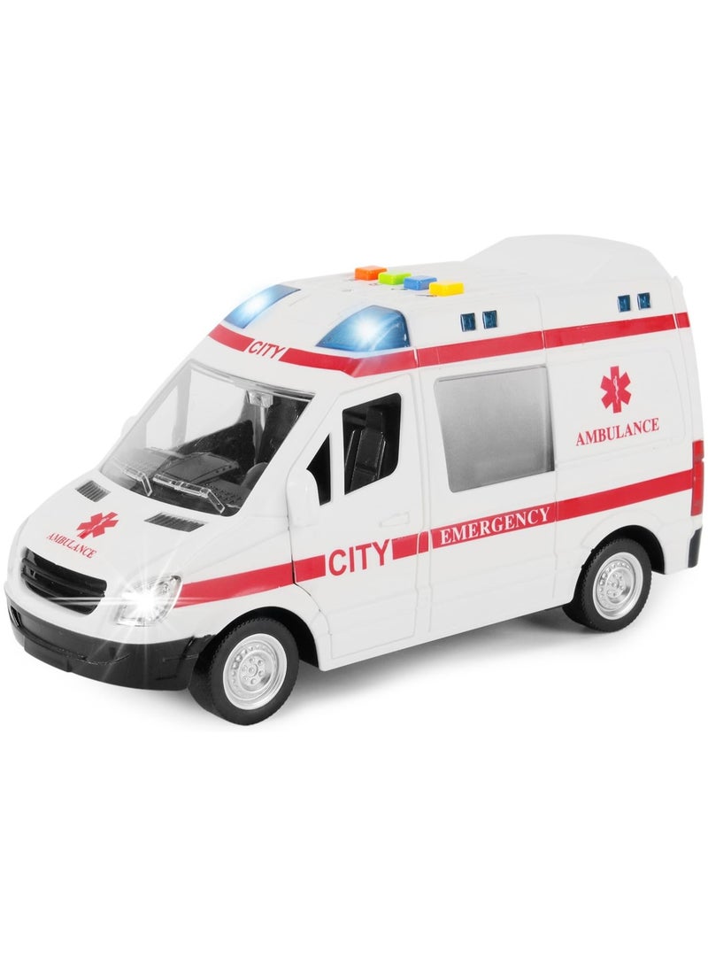City Ambulance Toy For Kids With Light & Siren Sound Effects Pull Back Friction Power Ambulance Vehicle Toy For Kids - Image 2