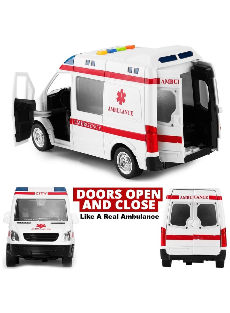City Ambulance Toy For Kids With Light & Siren Sound Effects Pull Back Friction Power Ambulance Vehicle Toy For Kids - Image 3