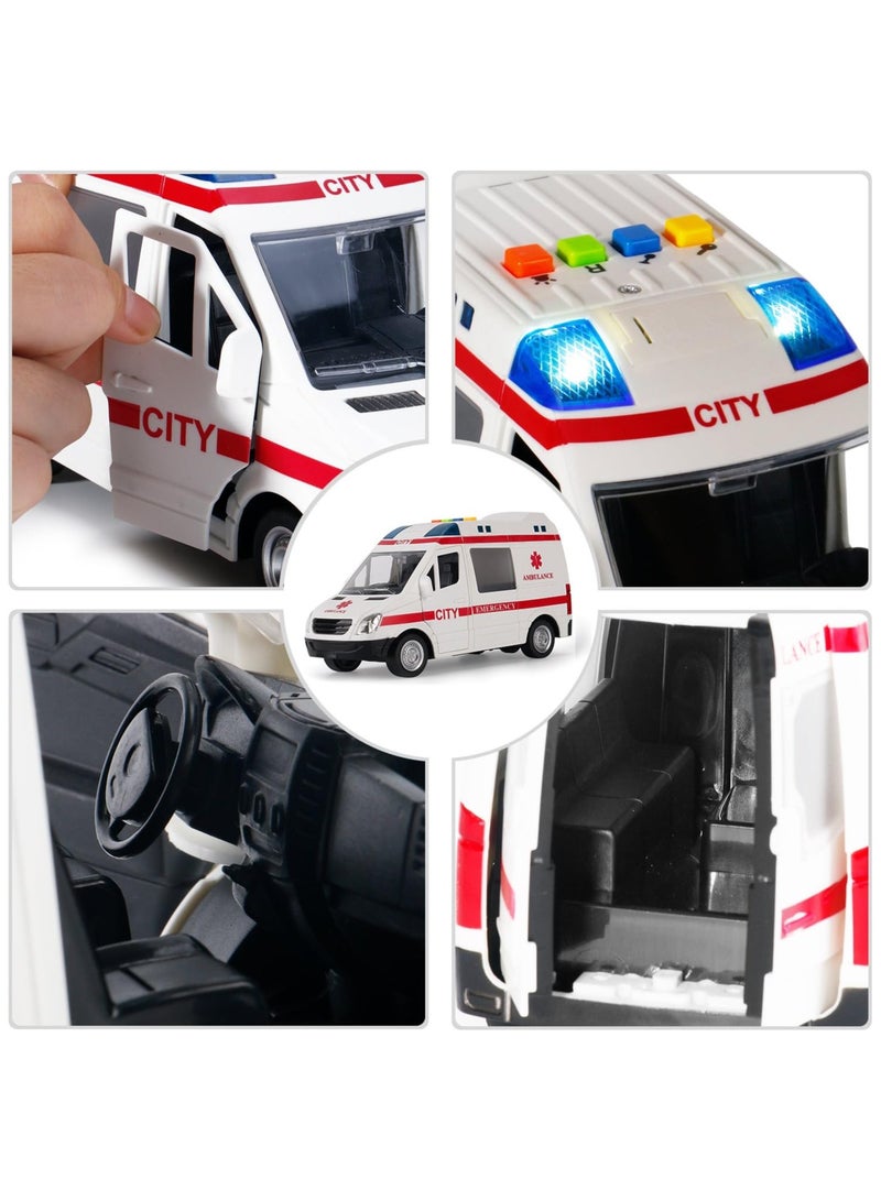 City Ambulance Toy For Kids With Light & Siren Sound Effects Pull Back Friction Power Ambulance Vehicle Toy For Kids - Image 4