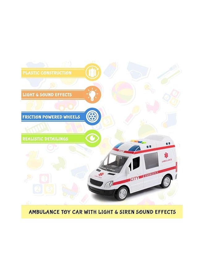 City Ambulance Toy For Kids With Light & Siren Sound Effects Pull Back Friction Power Ambulance Vehicle Toy For Kids - Image 5