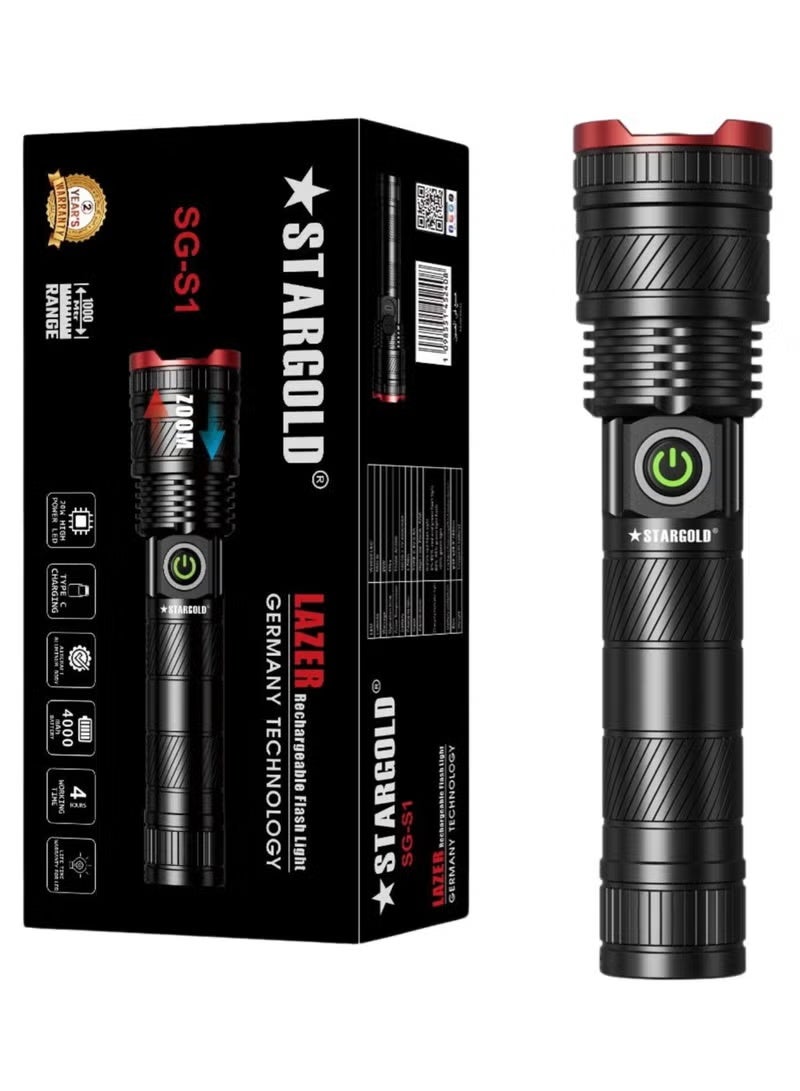 Stargold SG-S1 Rechargeable Flashlight – 20W LED, 4000mAh, 1000m Range - Image 2