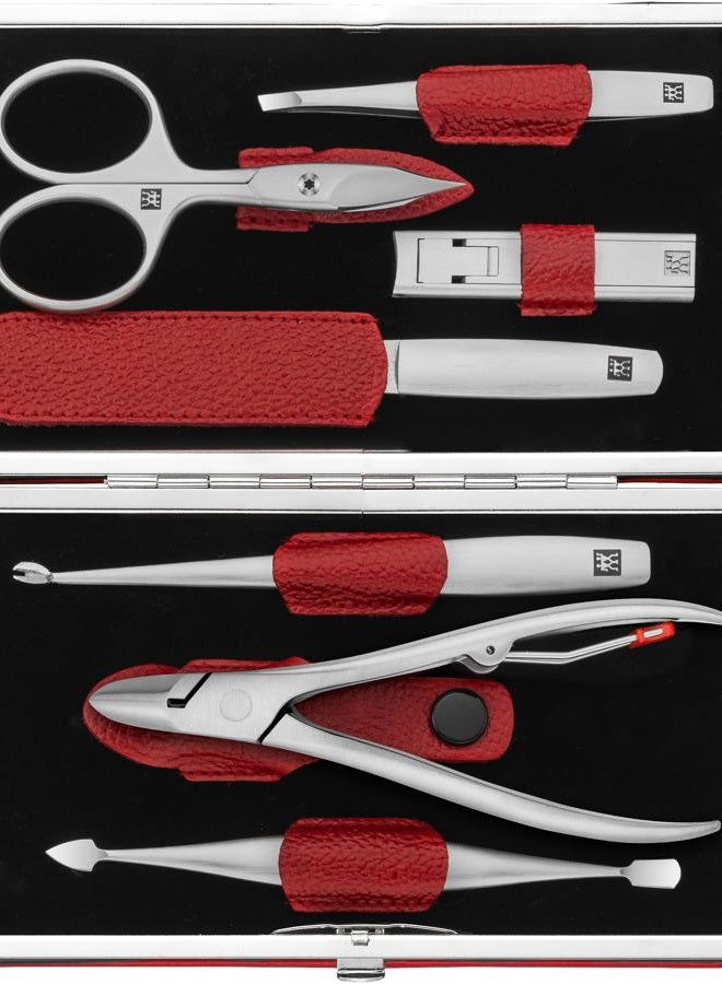 Zwilling TWINOX Manicure Premium Care Set, 7 pieces, Asian Competence, Leather, Gift Set, Red - Image 1