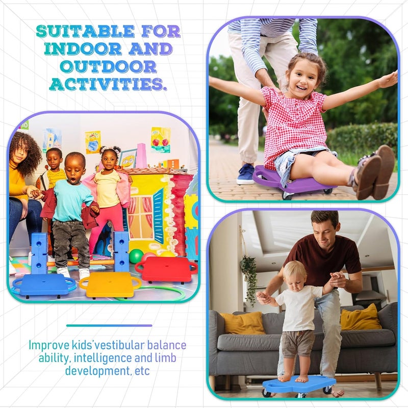 Jerify 4 قطع لوح سكوتر رياضي بالجملة مع مقابض وعجلات بلاستيكية سكوتر مسطح للأطفال أنشطة داخلية وخارجية معدات اللعب ملونة - Image 5