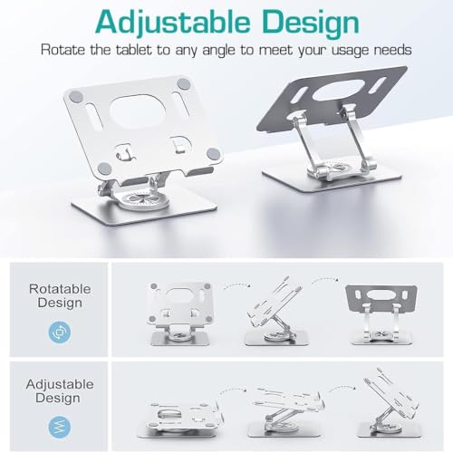 KWINTO Tablet Stand, 360 Rotating Portable Aluminum Adjustable Folding Tablet Stand Holder for I Pad, Tablet, Smartphones, Flexible Rotation Stand for Bad, Table, Office, Home Floor Stand - Image 5