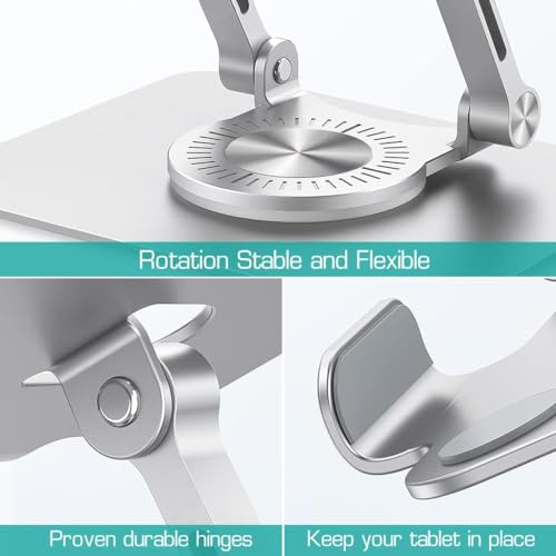KWINTO Tablet Stand, 360 Rotating Portable Aluminum Adjustable Folding Tablet Stand Holder for I Pad, Tablet, Smartphones, Flexible Rotation Stand for Bad, Table, Office, Home Floor Stand - Image 4