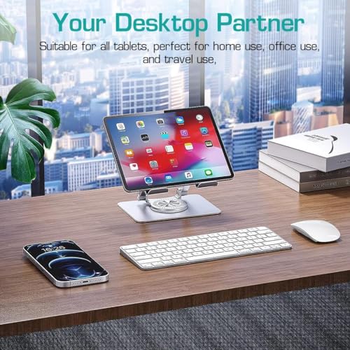 KWINTO Tablet Stand, 360 Rotating Portable Aluminum Adjustable Folding Tablet Stand Holder for I Pad, Tablet, Smartphones, Flexible Rotation Stand for Bad, Table, Office, Home Floor Stand - Image 3