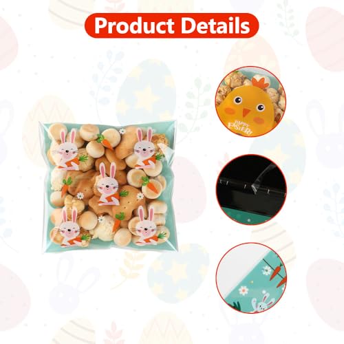 eowqeiur 100 PCS Easter Self-sealing Cellophane Bags(4x4 Inch) for Candy Goodie Treat Snack Goody Cookie Small Gifts Wrap Plastic Ziplock Bag Baggies Pouch Easter Party Favors Supplies Decorations Table Decor - Image 3
