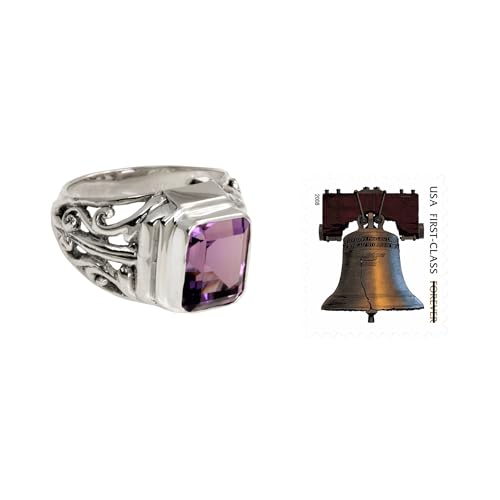NOVICA Artisan Handmade Men's Amethyst Ring Sterling Silver Purple Single Stone Indonesia Birthstone [crownbezel 1 in L x 0.6 in W x 0.3 in H Band Width 3 mm W] ' Wisdom Warrior' - Image 3