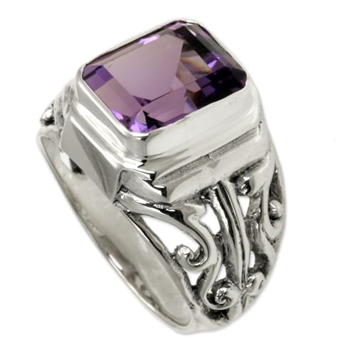 NOVICA Artisan Handmade Men's Amethyst Ring Sterling Silver Purple Single Stone Indonesia Birthstone [crownbezel 1 in L x 0.6 in W x 0.3 in H Band Width 3 mm W] ' Wisdom Warrior' - Image 2