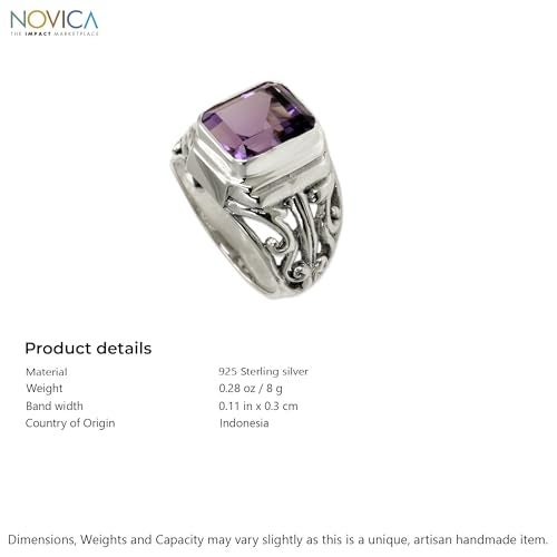 NOVICA Artisan Handmade Men's Amethyst Ring Sterling Silver Purple Single Stone Indonesia Birthstone [crownbezel 1 in L x 0.6 in W x 0.3 in H Band Width 3 mm W] ' Wisdom Warrior' - Image 4