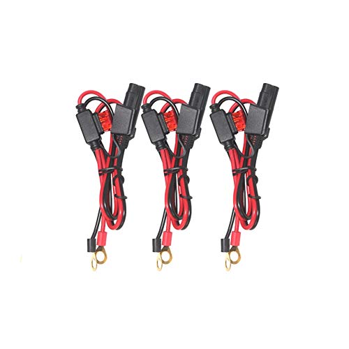 SPARKING 2FT Motorcycle Battery Charger Cord - SAE to O Ring Terminal Quick Disconnect Assembly Extension Cable, SAE 2Pin Wire Harness Reverse Polarity Adapter Port Accessory, 10A Fuse (3PACK-2FT) - Image 1