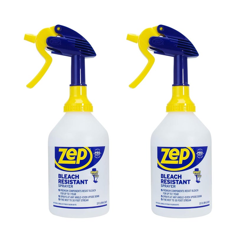 Zep Bleach Resistant Professional Sprayer Bottle  32 oz Pack of 2  ZUPRO230 Foot Stream Spray or a Fine Mist Adjustable Nozzle Measurements Bleach Resistant for Up to a Year - Image 1