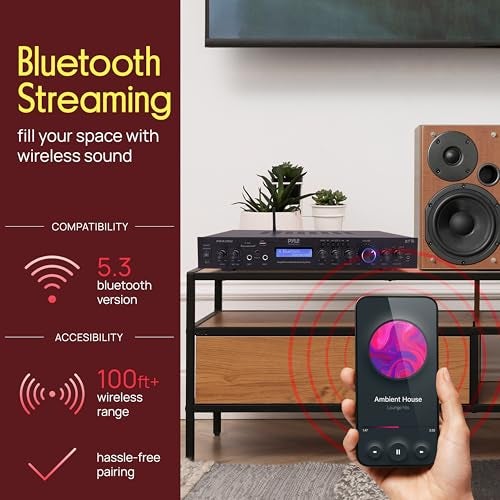 Pyle Bluetooth Home Theater Amplifier - 200 Watts into 5 Channels with Subwoofer Out, Wireless Streaming, USB/SD with MP3 player, RCA Input, FM Radio, LCD Display - PDA7BU - Image 3