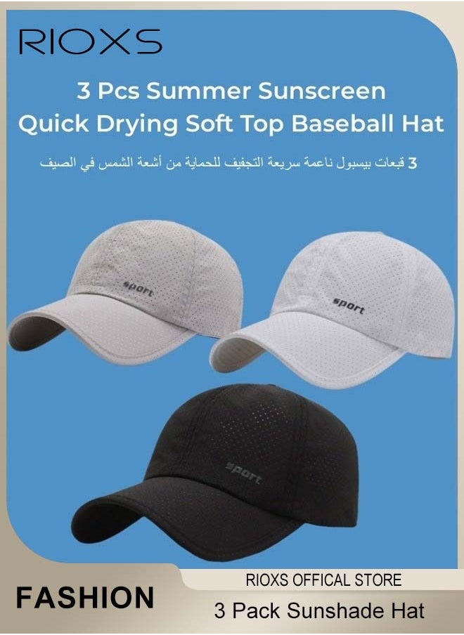 RIOXS - Sport Sun Visor Hats,3 Pcs Sunshade Hat For Men And Women,Adjustable Empty Top Baseball Cap,Unisex Cotton Ball Caps,Breathable Outdoor Cap For Running Jogging Golf Tennis Leisure Tourism - Image 1