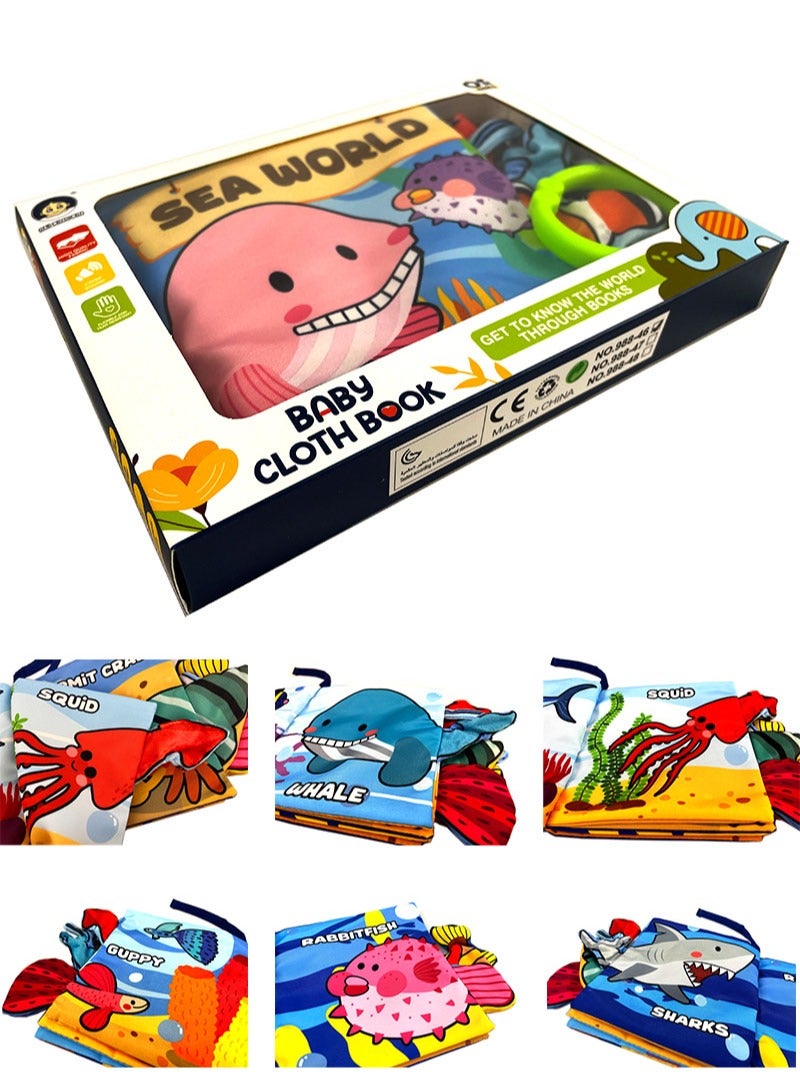 كتب قماشية ناعمة غير سامة على شكل حيوانات بحرية للأطفال، ألعاب تعليمية مبكرة، كتاب قماشي مجعد للأطفال الصغار والرضع والأطفال، مضاد للسقوط ومضاد للعض، مثالي كهدية للأطفال من سن 0 إلى 12 شهرًا، - Image 1