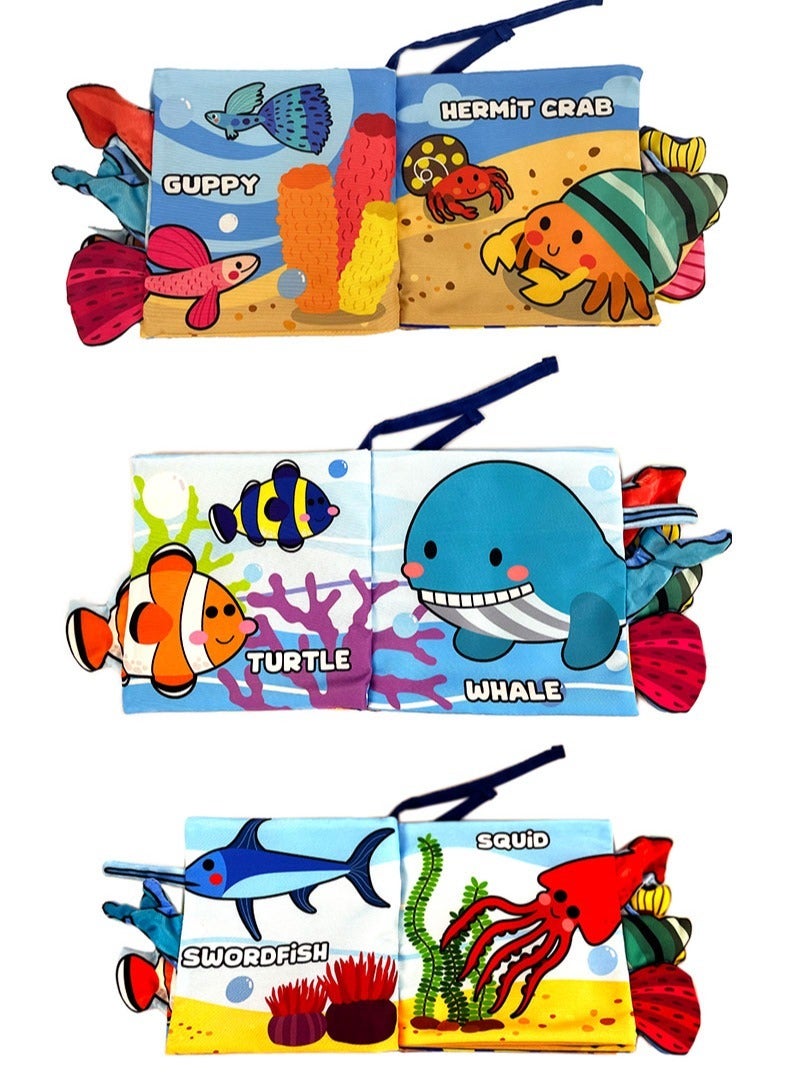 كتب قماشية ناعمة غير سامة على شكل حيوانات بحرية للأطفال، ألعاب تعليمية مبكرة، كتاب قماشي مجعد للأطفال الصغار والرضع والأطفال، مضاد للسقوط ومضاد للعض، مثالي كهدية للأطفال من سن 0 إلى 12 شهرًا، - Image 5