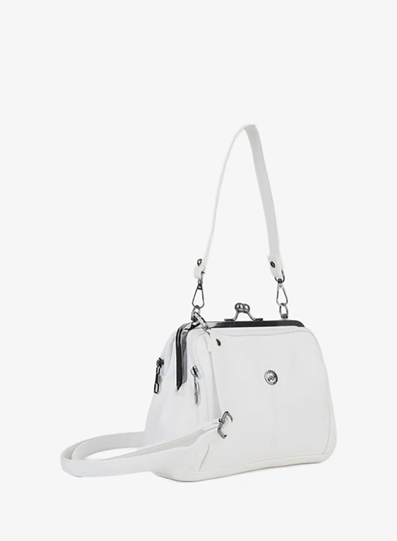 Women's White Butterfly 4-Compartment Lined Pocket and Zipper Closure Hand, Arm and Shoulder Bag.