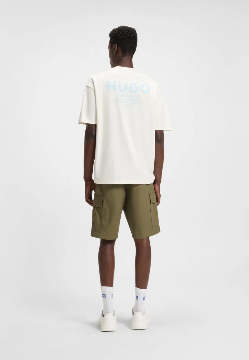 هوجو Structured-cotton shorts with drawstring and logo patch