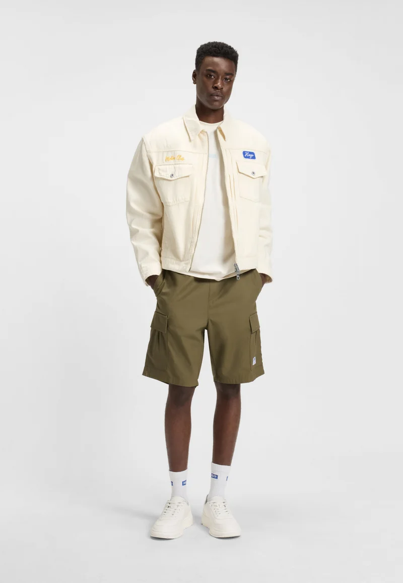 HUGO Structured-cotton shorts with drawstring and logo patch