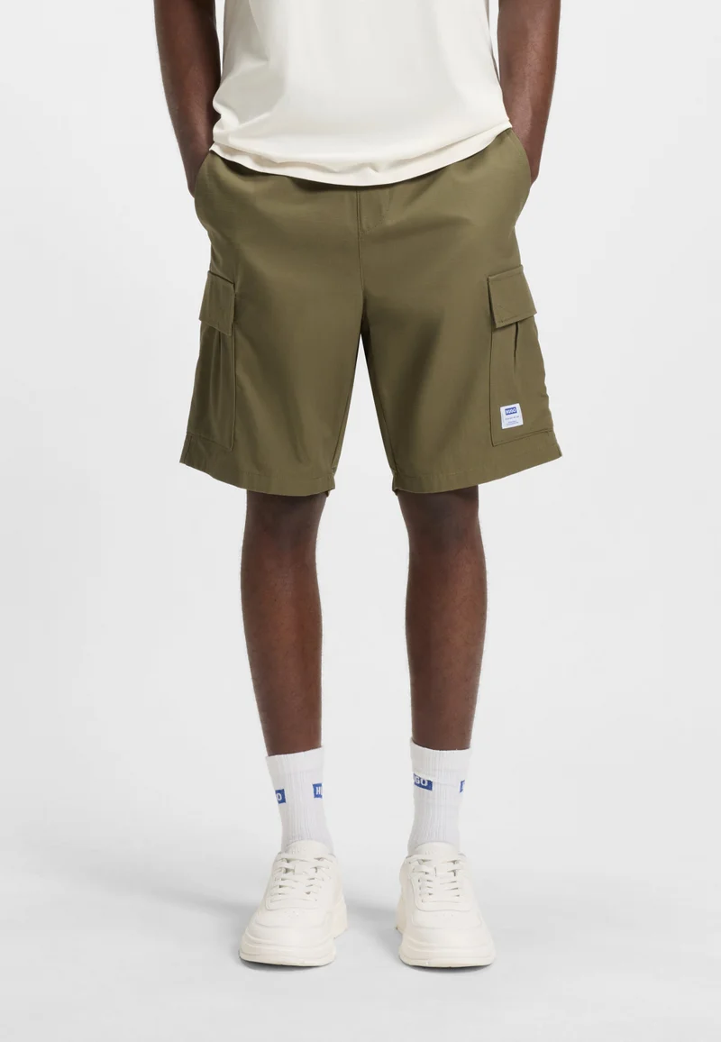 هوجو Structured-cotton shorts with drawstring and logo patch