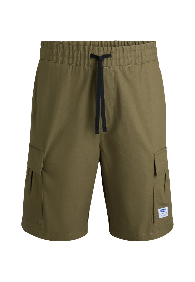 HUGO Structured-cotton shorts with drawstring and logo patch