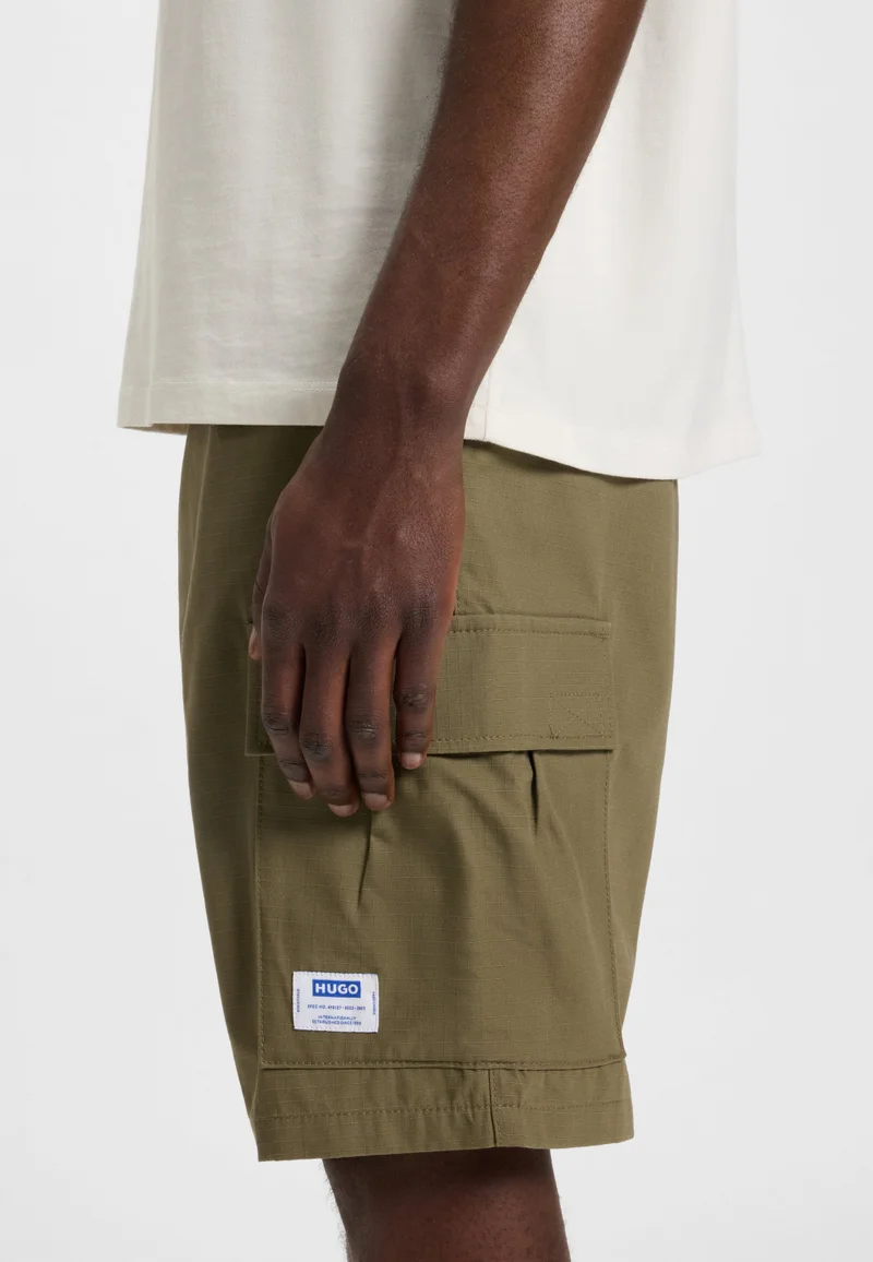 HUGO Structured-cotton shorts with drawstring and logo patch