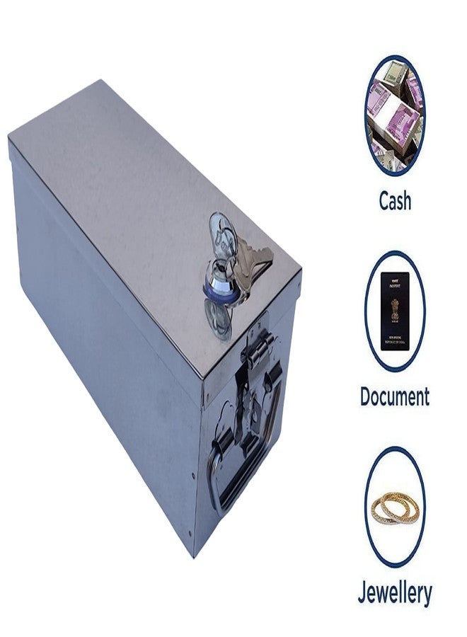 GvanyS Stainless Steel Locker Boxes Jewellery Boxes Cash Peti Set (Multi_Pack of 2) Size - 10 Inch, 12 Inch (With Pre fited Lock & 2 Key) - Image 4