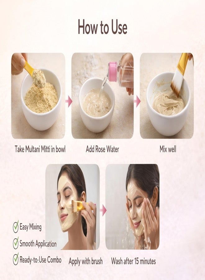 Aasakt Natural Multani Mitti Powder with Rose Water and Brush, Deep Cleansing Face Mask Kit, Fuller's Earth Clay for Oil Control and Acne - Image 5