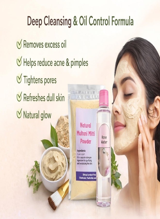Aasakt Natural Multani Mitti Powder with Rose Water and Brush, Deep Cleansing Face Mask Kit, Fuller's Earth Clay for Oil Control and Acne - Image 2
