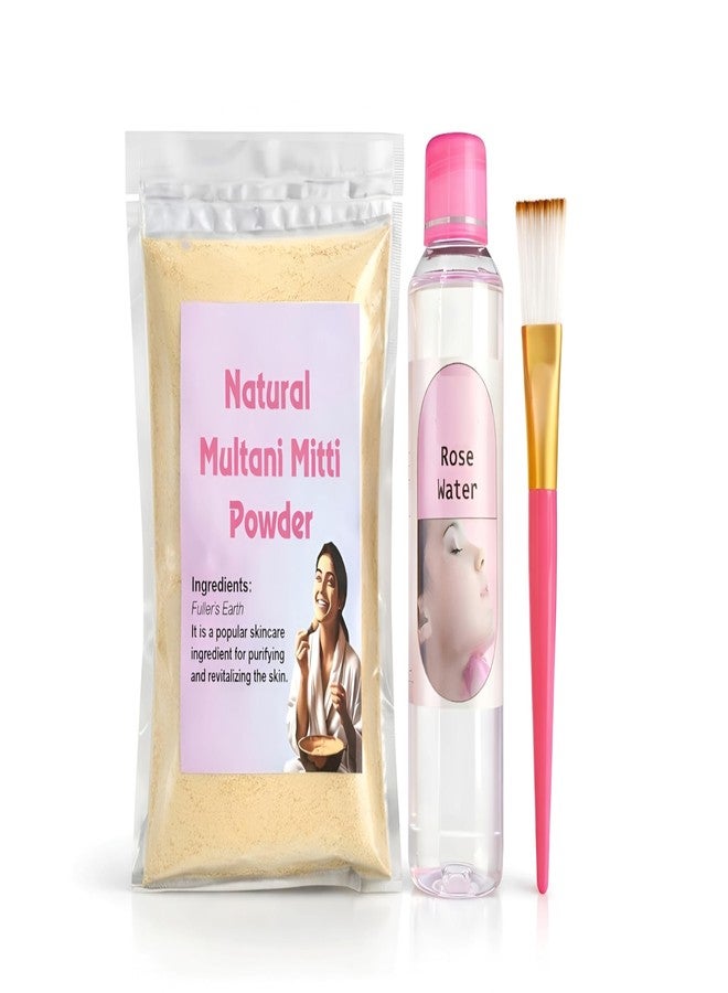 Aasakt Natural Multani Mitti Powder with Rose Water and Brush, Deep Cleansing Face Mask Kit, Fuller's Earth Clay for Oil Control and Acne - Image 1