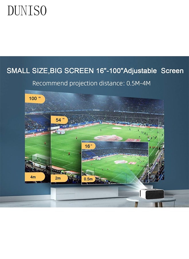 DUNISO - Native 240P Projector Mini Portable Projector with 16"-100" Adjustable Screen WiFi, HD Outdoor Projector Compatible with iOS/Android,TV Stick,HDMI,USB - Image 1