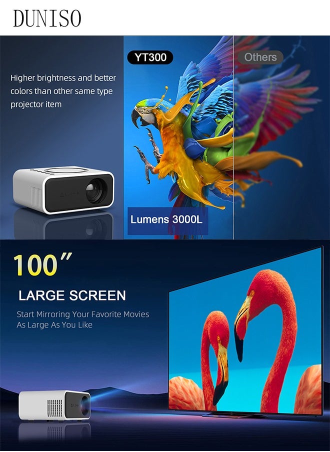 DUNISO Native 240P Projector Mini Portable Projector with 16"-100" Adjustable Screen WiFi, HD Outdoor Projector Compatible with iOS/Android,TV Stick,HDMI,USB  - Image 2