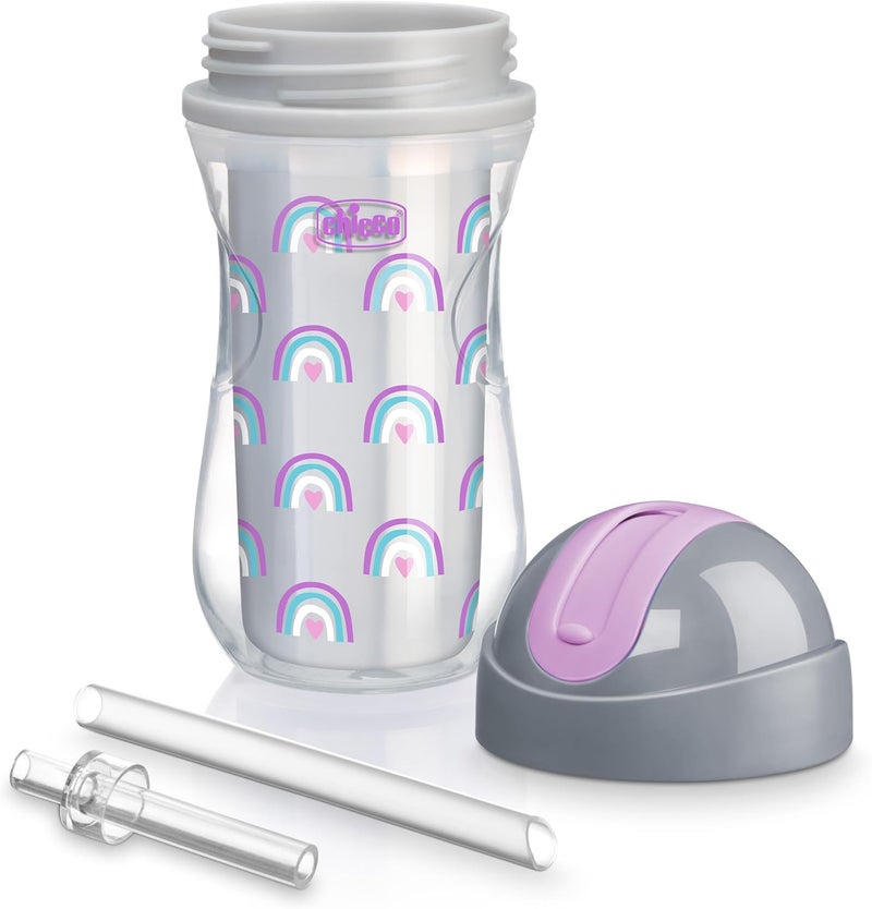 Chicco Double Wall Insulated Flip-Top Sippy Cup with Silicone Straw - 9oz, Rainbow Silver/Purple, 12+ Months - Image 4