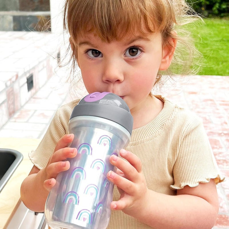 Chicco Double Wall Insulated Flip-Top Sippy Cup with Silicone Straw - 9oz, Rainbow Silver/Purple, 12+ Months - Image 1