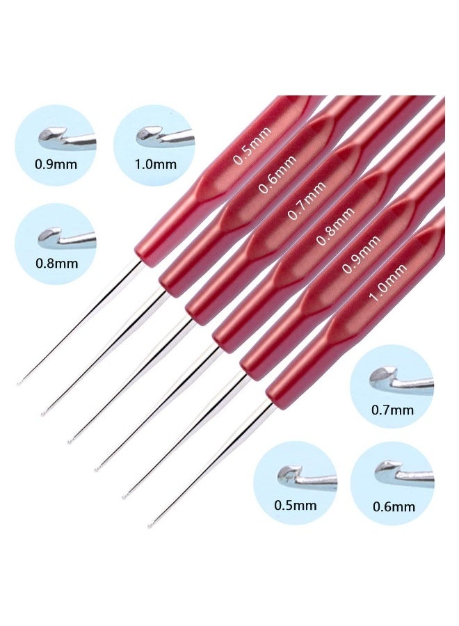 Crochet Hook Tool, Hair Crochet Needle Including 6pcs Dreadlock Crochets with Different Hook Needles and 2pcs Hair Locking Tools for Braid DIY Weaving Crafts (0.5 - 1.0mm)