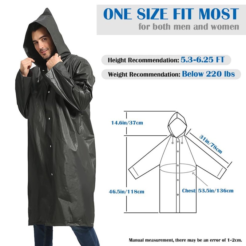Opret Unisex Adult Black EVA Waterproof Rain Poncho Coat with Hood and Long Sleeves - Image 2