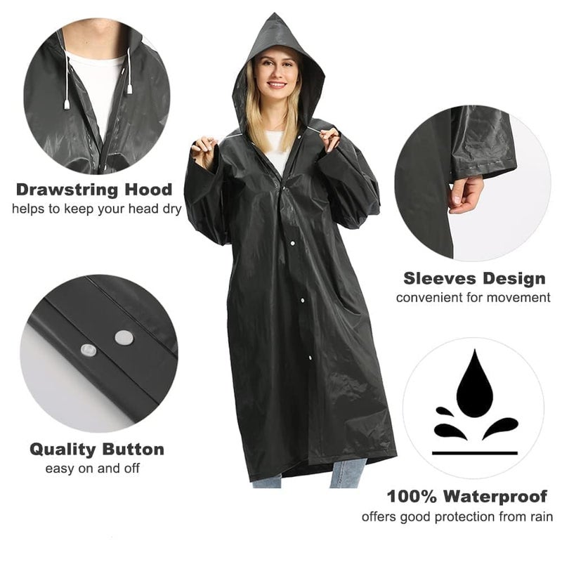 Opret Unisex Adult Black EVA Waterproof Rain Poncho Coat with Hood and Long Sleeves - Image 3