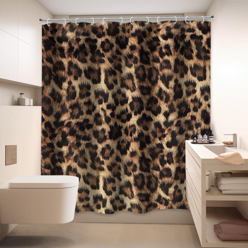 LIGHTINHOME Leopard Print Shower Curtain 60Wx72H Inch Wild Safari Skin Pattern Powerful Cheetah Cat Panthera Black Brown Fur Wildlife Waterproof Bathroom Home Decor 12 Plastic Hooks - Image 4